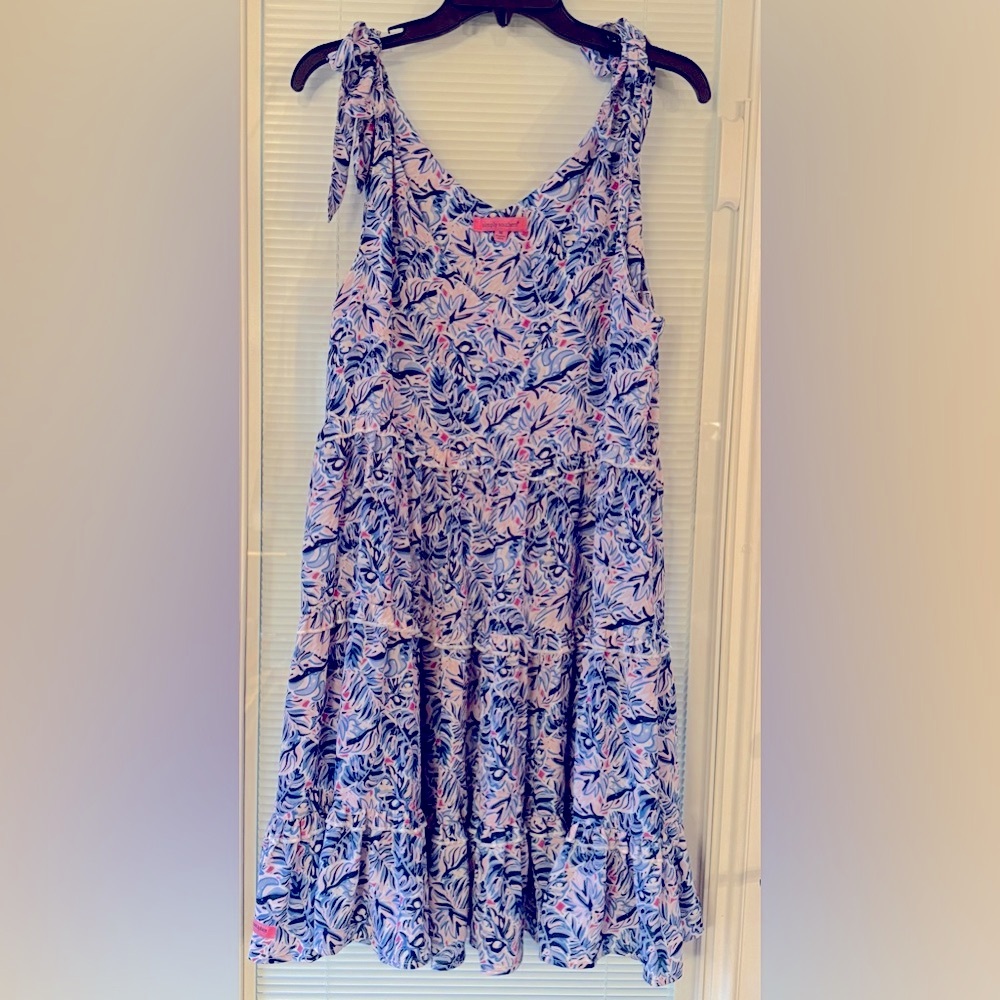 Simply Southern Shoulder Tie Ruffle Dress Tropical Leaf Size M NWOT